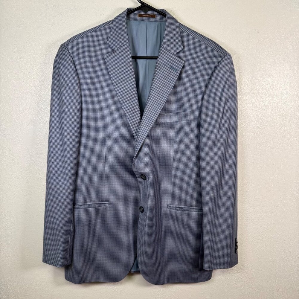Peter Millar Wool Blazer Sport Coat Mens 40 Regular Blue Gingham Plaid Golf